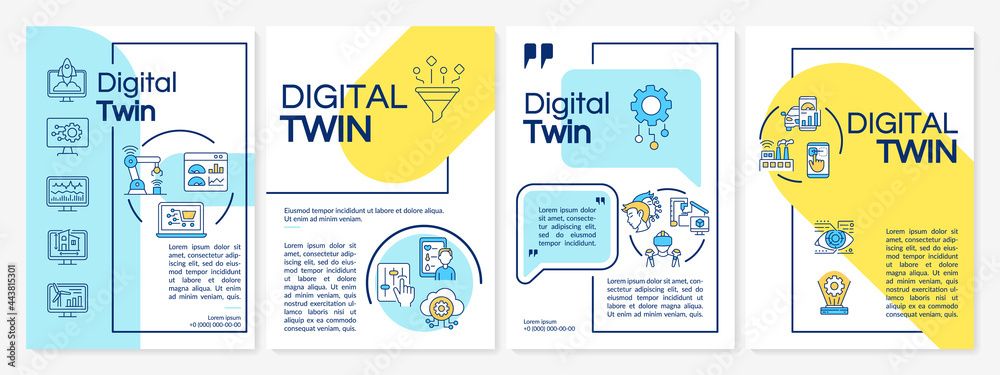 Digital twin brochure template. Futuristic computers. Flyer, booklet, leaflet print, cover design with linear icons. Vector layouts for presentation, annual reports, advertisement pages - obrazy, fototapety, plakaty 