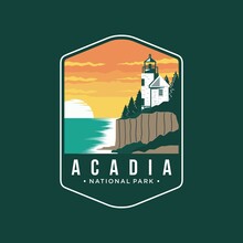 Emblem Patch Logo Illustration Of Acadia National Park On Dark Background