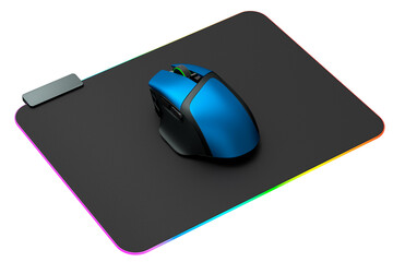 Fototapete - Modern gaming computer mouse on professional pad on white background