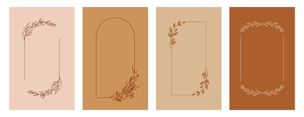 Wall Mural - elegant frames with flowers and leaves, design templates with copy space for text. vector background