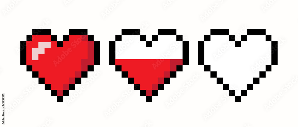 Pixel heart life bar isolated on white background. Gaming concept. Art ...