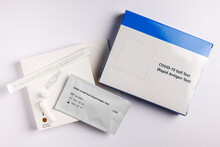 Coronavirus Lateral Flow Self Test Kit On White Background