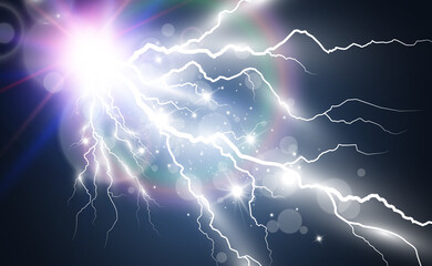 Vector image of realistic lightning. Flash of thunder on a transparent background.	
