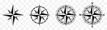Compass Black Icon Set . Wind Rose Signs. Cardinal Compass Symbols : North, South, East, West. Isolated Realistic Design, Vector Illustration On White Background.
