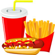 Beef hot dog with french fries and cola drink