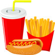 Fast food menu, regular hot dog with french fries and cola drink