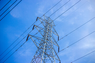 Close-up view of the electricity pole, which is used to transport energy to various cities, in the industry or in lighting.