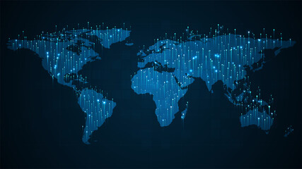 Poster - Big data visualization concept. Technology background. World map on blue background.