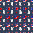 © TrishaMcmillan - USA seamless pattern. 4th of July  background with symbols of Americans Government such as statue of liberty, flag, american eagle, fireworks, stars and stripes.