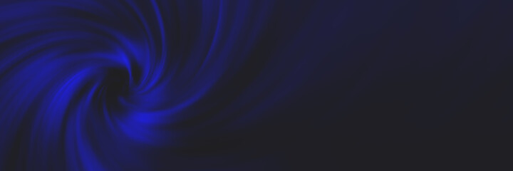 Spiral vortex dark blue soft blurred abstract gradient background. Wide banner