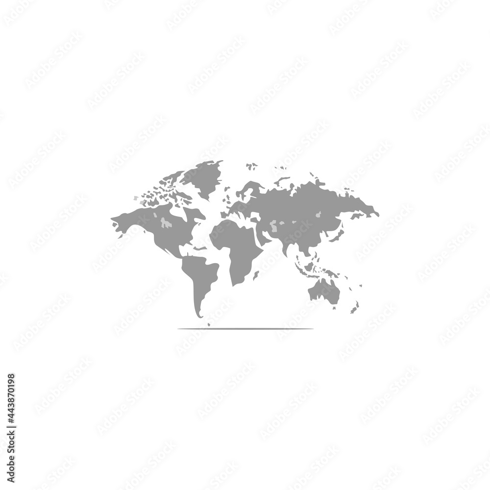 World map vector, isolated on white background. Flat Earth, gray map ...