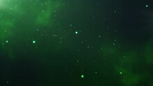Mesmerizing Building And Swirling Green Particles Background.