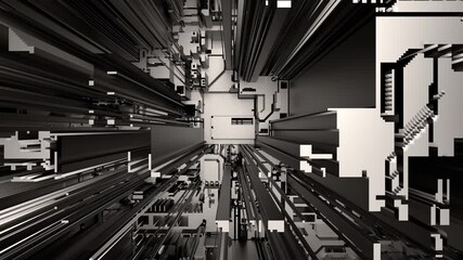 Abstract Futuristic 3D Geometric Aerial Circuitboard City Loop