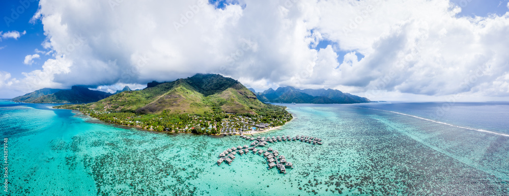 Aerial view of Moorea island, French Polynesia - obrazy, fototapety, plakaty 