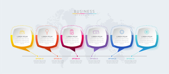 Vector illustration infographics design template, business information, presentation chart, with 6 options or steps. 