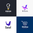 Shopping logo design, seal animal logo vector, Swan logo vector, bulb logo vector design set concept 
