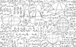 Mathematical vector seamless background with handwritten algebra and geometry formulas on a white paper	
