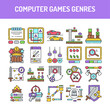 © Backwoodsdesign - Computer games genres olor line icons set. Pictogram for web page