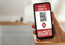 Smartphone Screen With An Invalid Red Digital Vaccination Passport - Person Is Not Vaccinated