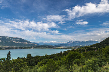 Poster - Bourdeau (Savoie, France) - Point de vue sur le lac du Bourget et les alpes depuis le tunnel du Chat