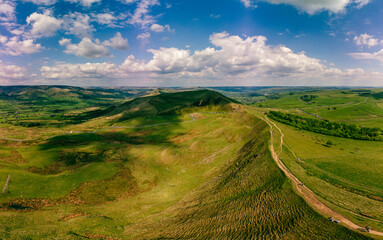  Drone view of Winnats Pass, Peak District National Park, England, UK