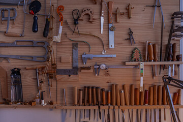 Luthier's workshop and tools that use to make a violin