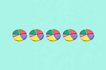Row of colored diagrams with parts for data