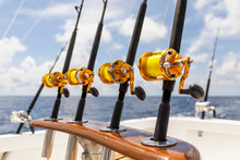 4 Fishing Rods On Sportfishing Boat 
