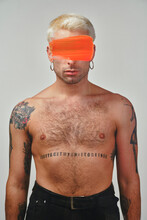 Blind Shirtless Man With Tattoos