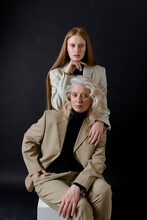 Family Portrait Old Business Suit Woman With Daughter
