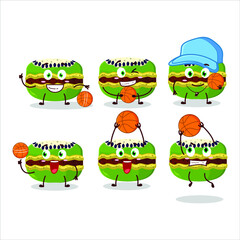 Sticker - Talented kiwi macaron cartoon character as a basketball athlete. Vector illustration