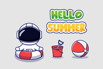 Wall Mural - Cute astronaut with hello summer greeting banner