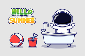 Wall Mural - Cute astronaut with hello summer greeting banner