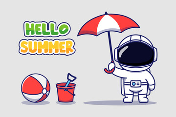 Wall Mural - Cute astronaut with hello summer greeting banner