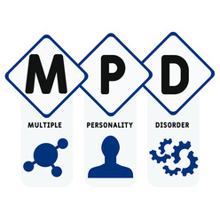 MPD - Multiple Personality Disorder acronym. medical  concept background.  vector illustration concept with keywords and icons. lettering illustration with icons for web banner, flyer, landing 