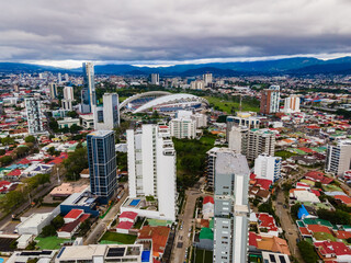 Beautiful aerial view of the City of San Jose Costa Rica, near the Sabana park and all its buildings