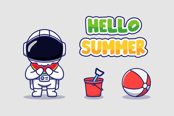 Wall Mural - Cute astronaut with hello summer greeting banner