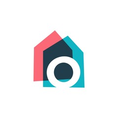 Poster - letter o house home overlapping color logo vector icon illustration