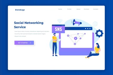 Wall Mural - Social networking service illustration landing page concept. Illustration for websites, landing pages, mobile applications, posters and banners.