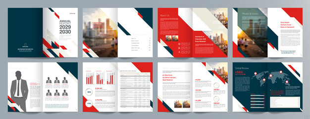 Wall Mural - Corporate business presentation guide brochure template, Annual report, 16 page minimalist flat geometric business brochure design template, A4 size.