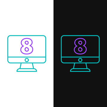 Line 8 March on monitore icon isolated on white and black background. International Happy Women Day. Colorful outline concept. Vector