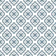 Monochrome Blue Geometric Seamless Pattern. Retro Tileable Backgrounds Line Grid. Vintage Style Classic Texture For Wallpaper And Fabric Print Designs