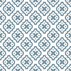 Poster - Monochrome blue geometric seamless pattern. Retro tileable backgrounds line grid. Vintage style classic texture for wallpaper and fabric print designs