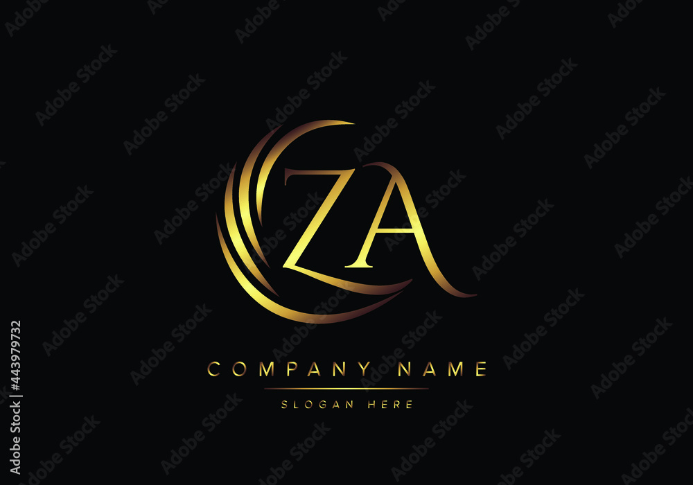 alphabet letters ZA monogram logo, gold color elegant classical - obrazy, fototapety, plakaty 