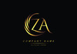 alphabet letters ZA monogram logo, gold color elegant classical