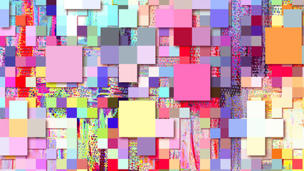Poster - Abstract digital flowers 3d urban backdrop, mottled cover, pixel art, colorful mosaic
