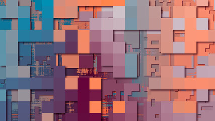 Poster - Dark 3d technologic backdrop, pixel art background. Random colorful mosaic for web, industrial decor