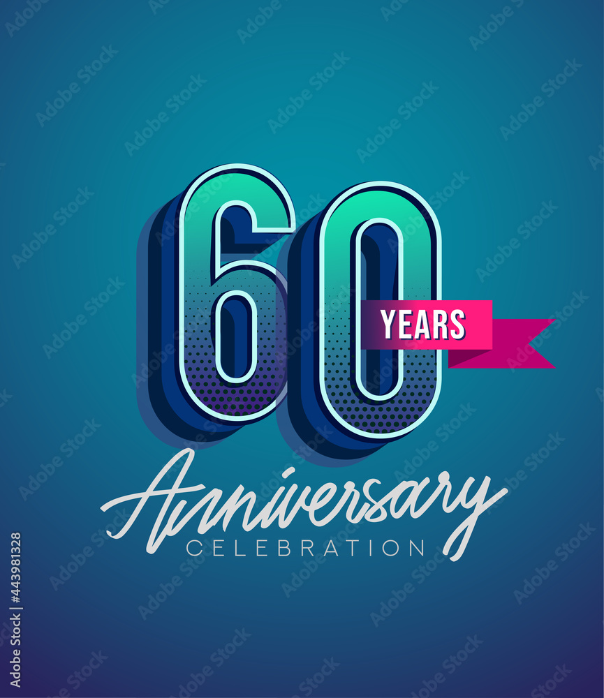 60th Anniversary Logo Design With Ribbon, Elegant Anniversary Logo With ...