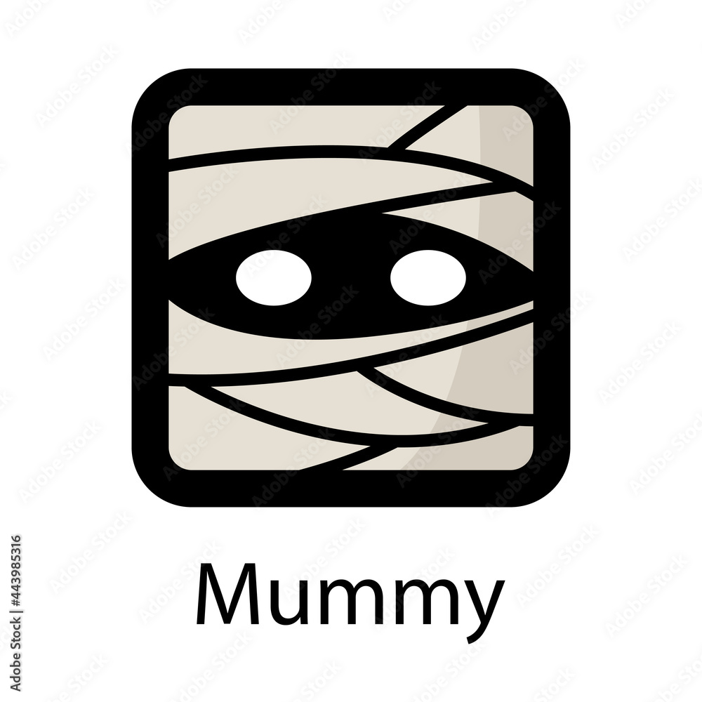Vector de Stock Logo con palabra Mummy con cabeza de momia con forma de  cuadrado en color gris y negro | Adobe Stock, image size:1000x1000