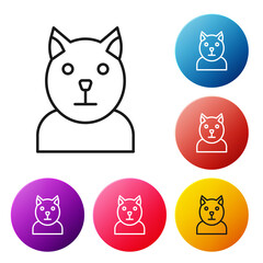 Sticker - Black line Cat icon isolated on white background. Animal symbol. Set icons colorful circle buttons. Vector